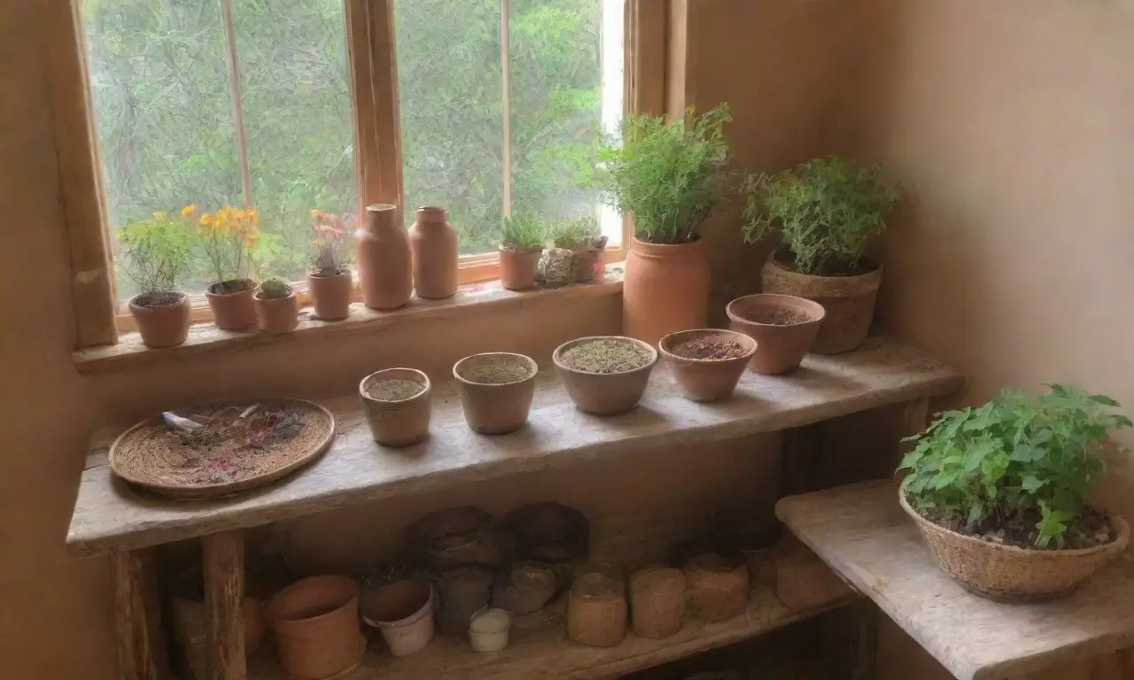 Un rincón acogedor lleno de hierbas, especias y elementos vintage