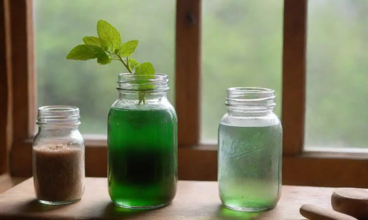 Tinturas de menta en botellas de vidrio