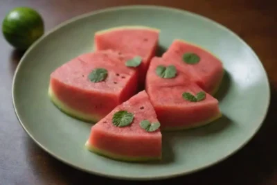 Un plato vibrante con sandía junto con ingredientes locales tradicionales.