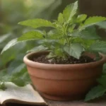 Una variedad de plantas de nettle con textos herbarios y remedios tradicionales en el fondo.