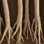 Comparación lado a lado de las raíces de ginseng siberiano y coreano con etiquetas destacando sus beneficios y usos.