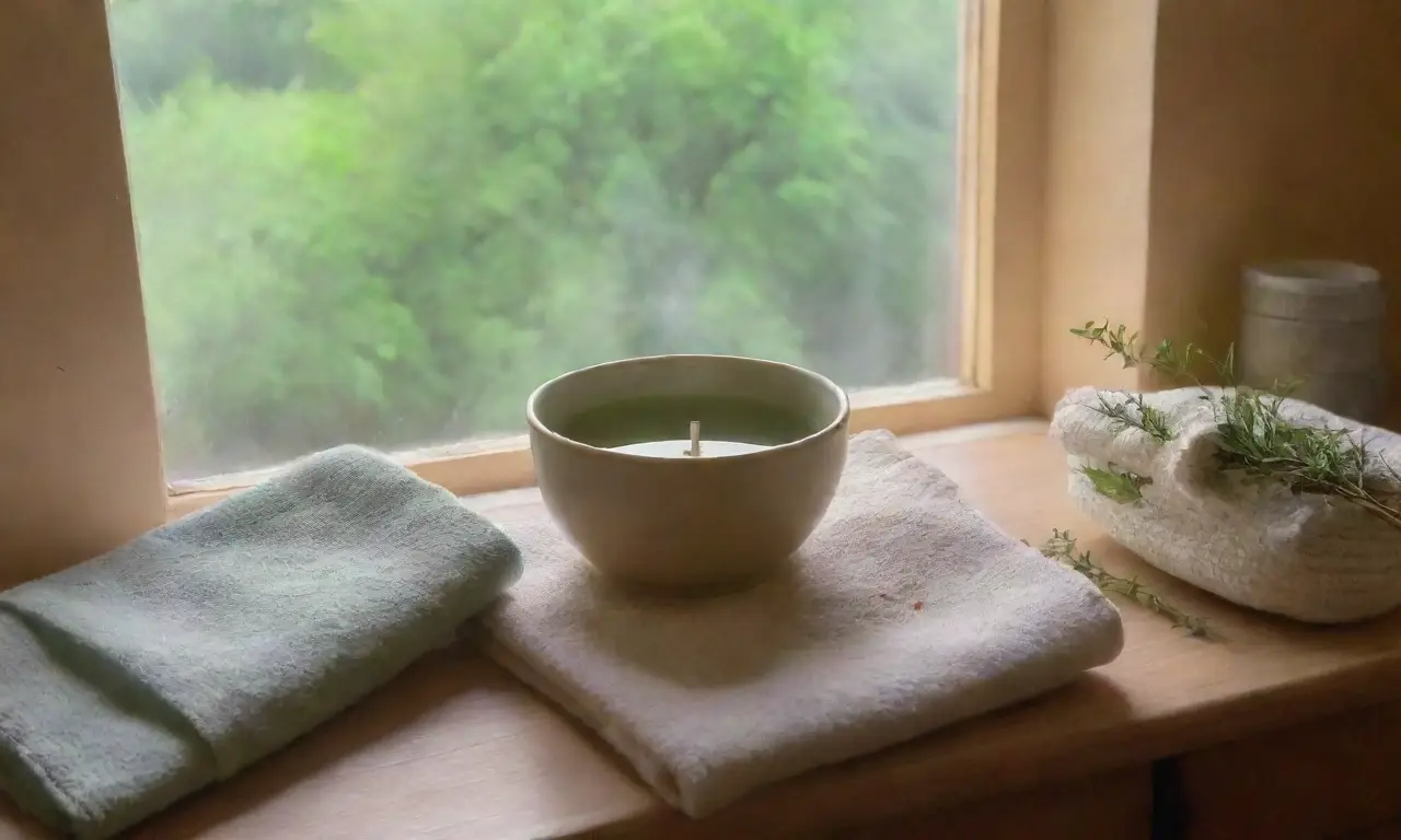 Un ambiente acogedor y relajante con té, naturaleza y luz suave