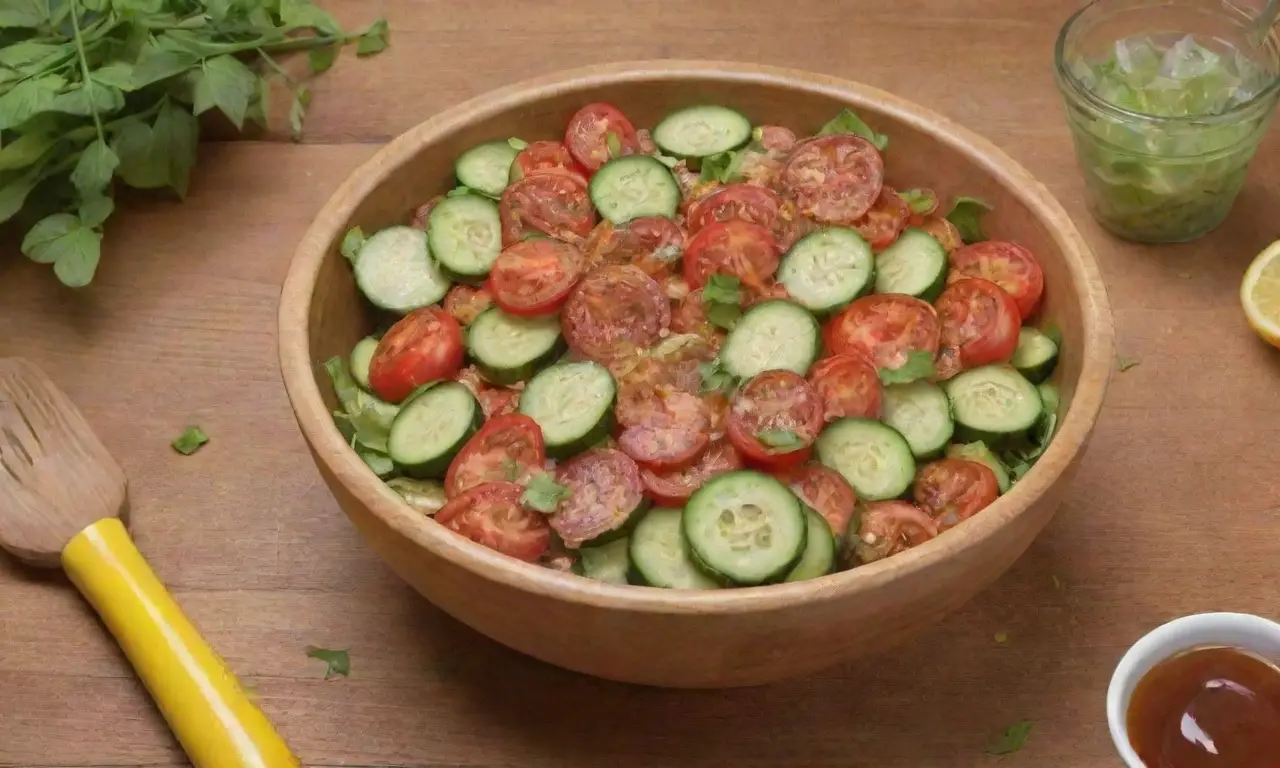 Ensalada fresca y colorida con ingredientes vibrantes y un ambiente veraniego