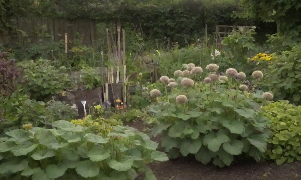 Un exuberante jardín con plantas de burdock saludables