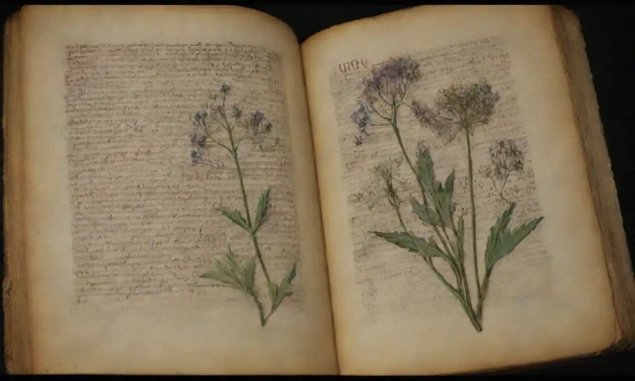 manuscritos antiguos que representan plantas valerianas y médicos medievales preparando remedios herbales.