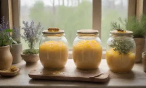 Bloques de cera de abeja dorada en un tazón rústico