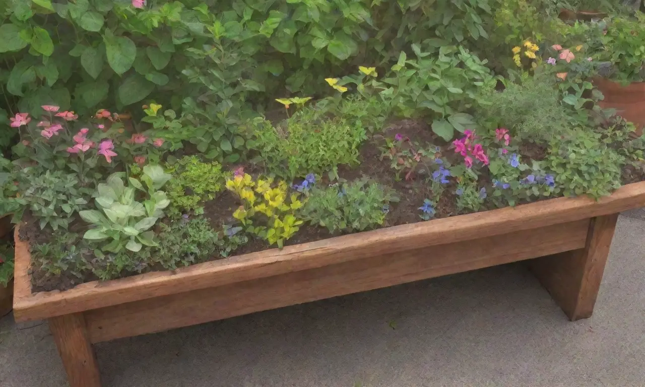 Un jardín vibrante lleno de hojas verdes, flores coloridas y herramientas de jardinería