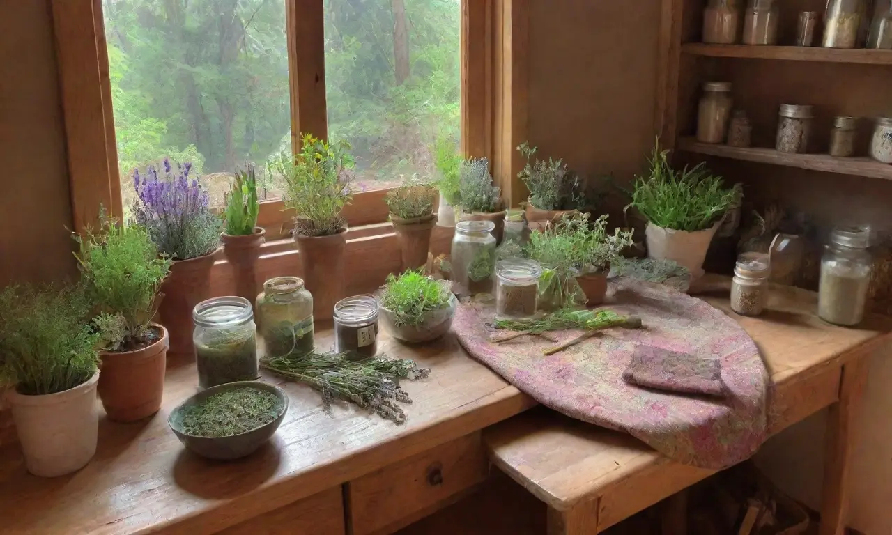 Un bosque verde vibrante combina naturaleza y modernidad en un hogar lleno de hierbas y bienestar
