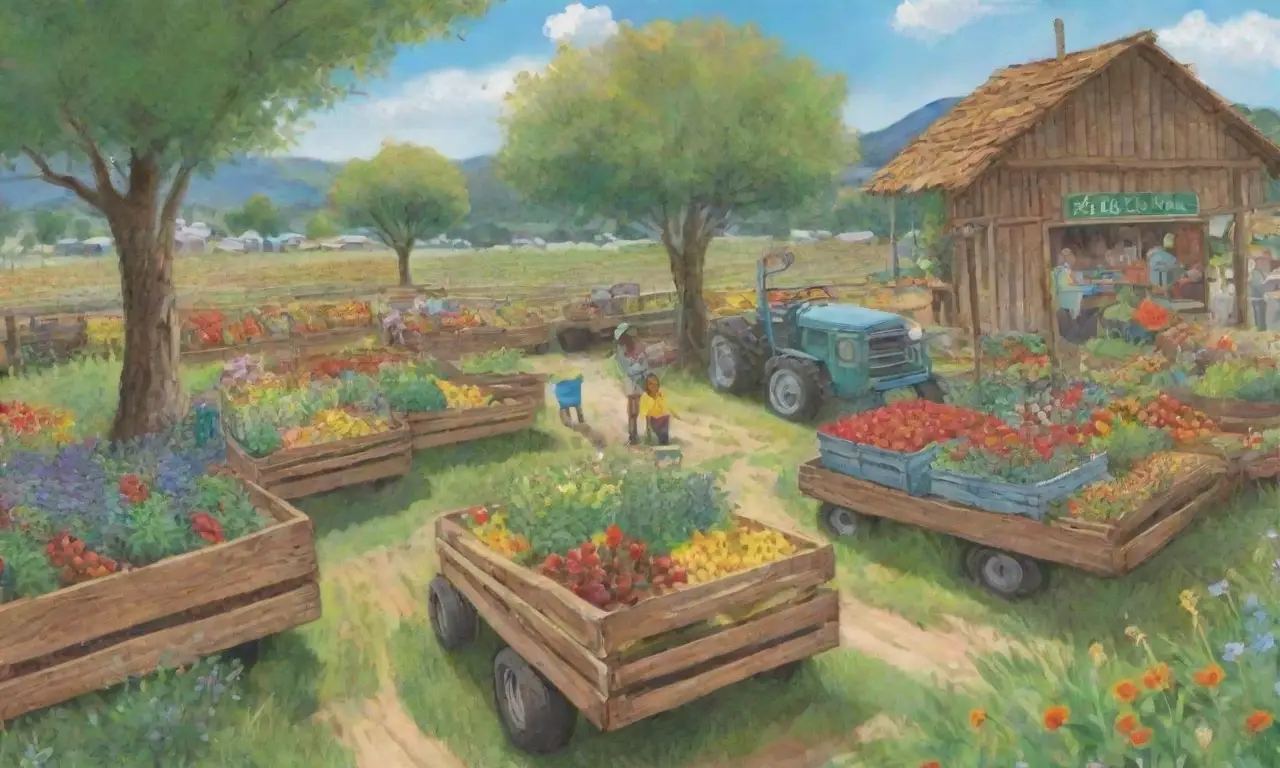 Un paisaje agrícola vibrante y armonioso, lleno de vida y abundancia
