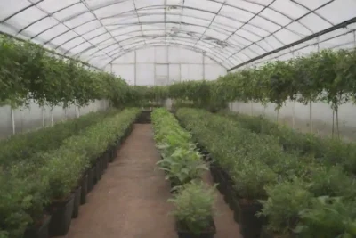 Greenhouse lleno de plantas Pimpinela