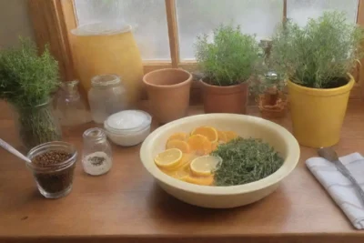 Una cocina acogedora llena de hierbas frescas