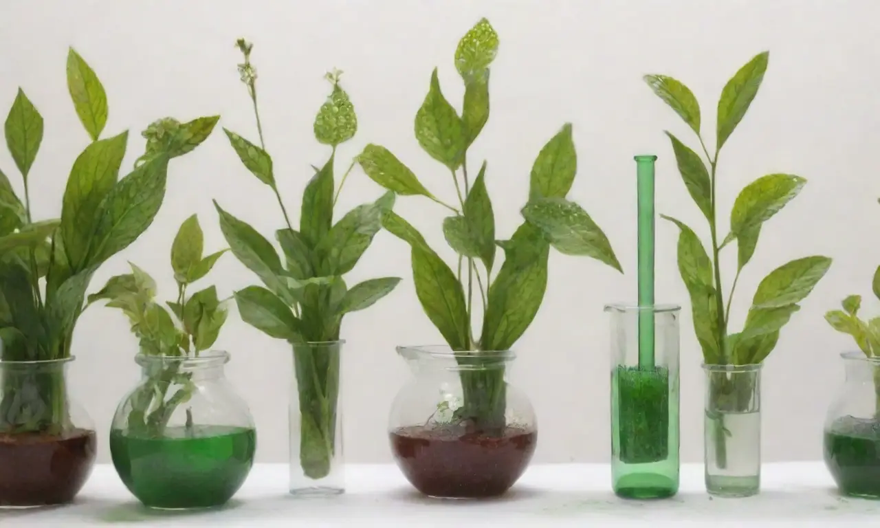 Un laboratorio botánico lleno de colores vibrantes y detalles intrincados
