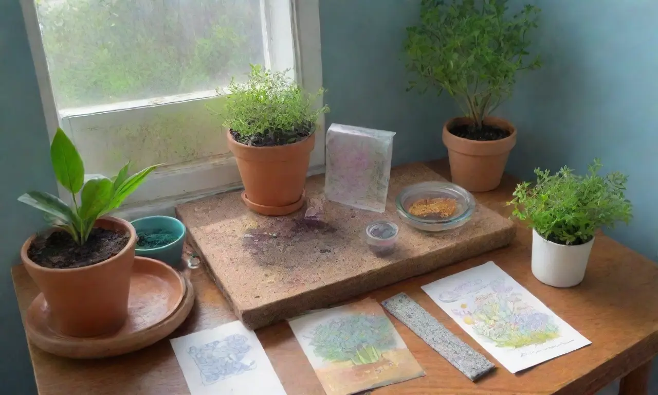Un jardín herbal vibrante y acogedor, lleno de colores y aromas naturales