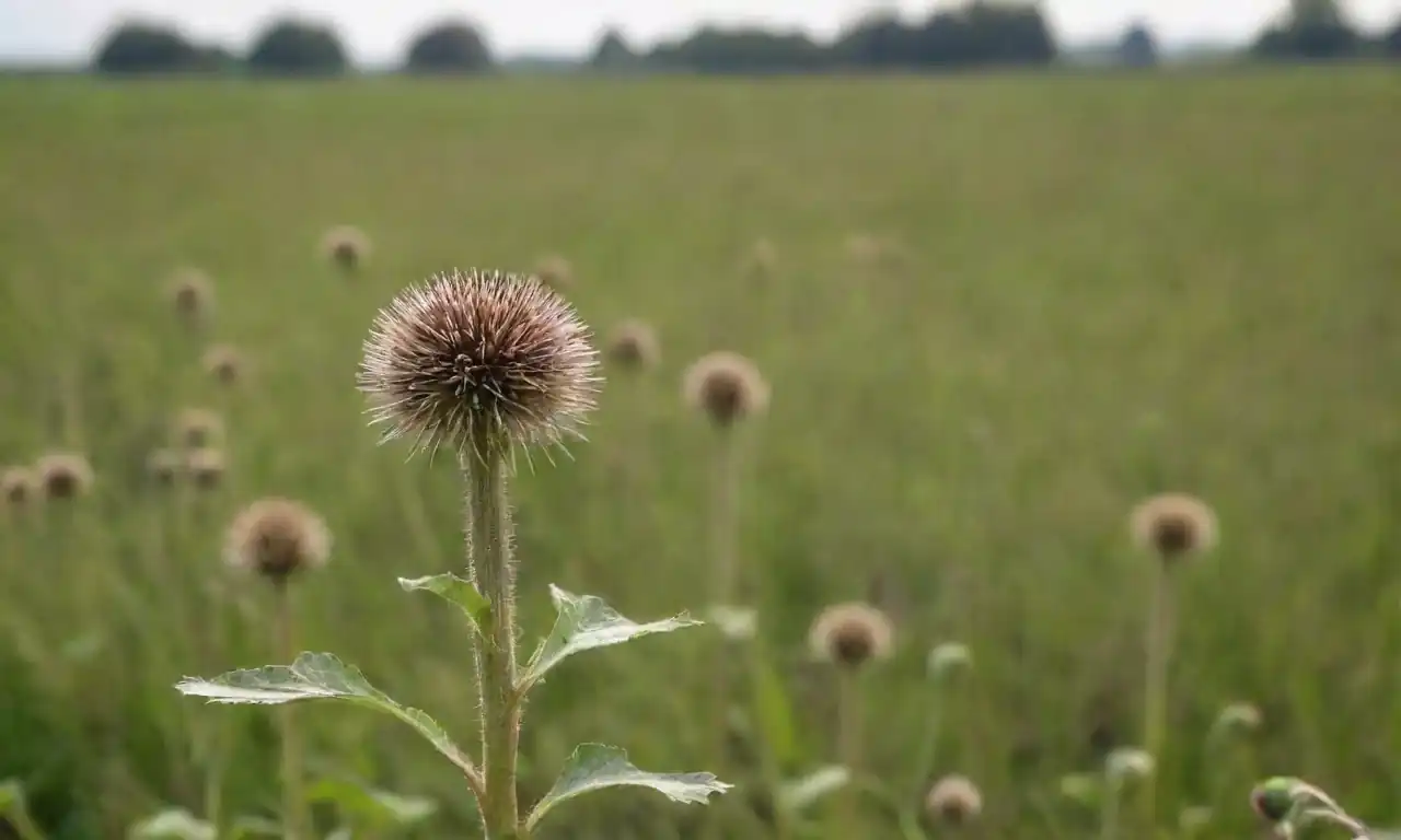 Plantas Burdock en un campo exuberante durante la temporada de cosecha