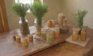 Un ambiente acogedor y colorido de cocina con hierbas