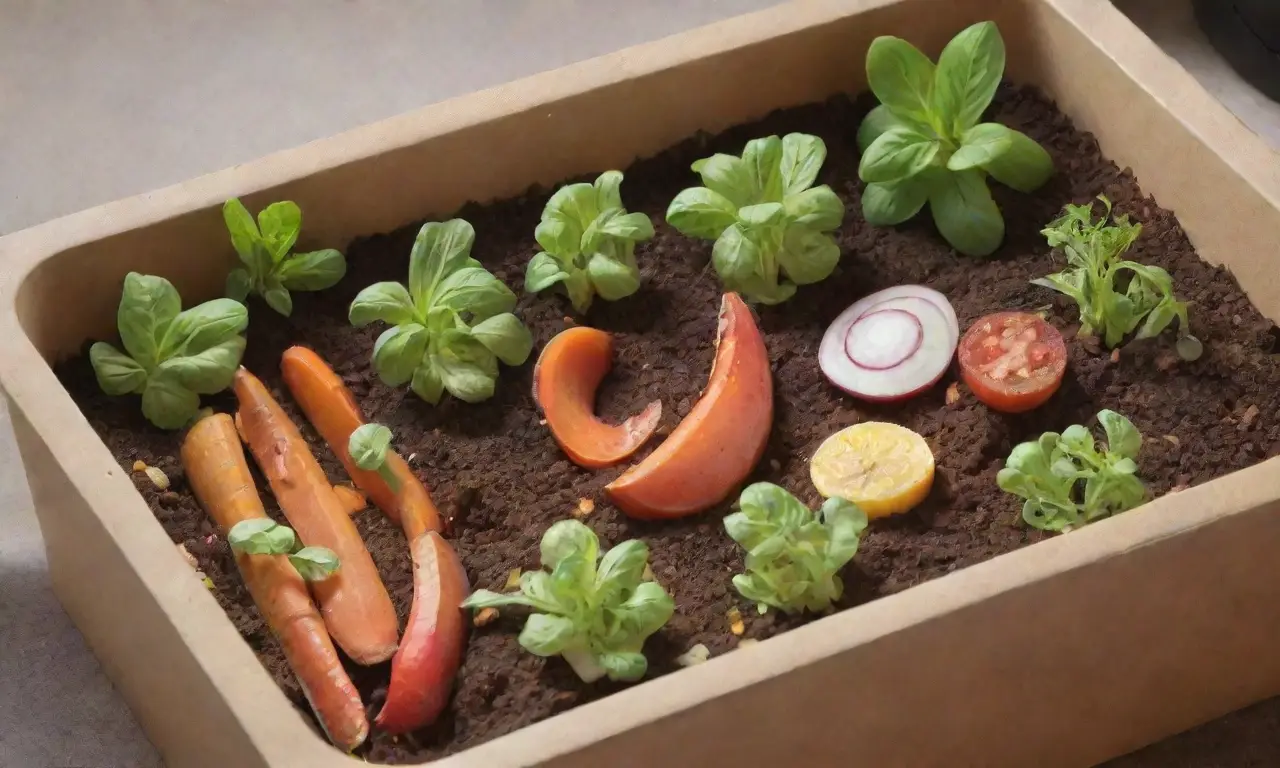 Un ciclo de vida natural con restos de vegetales y plantas florecientes